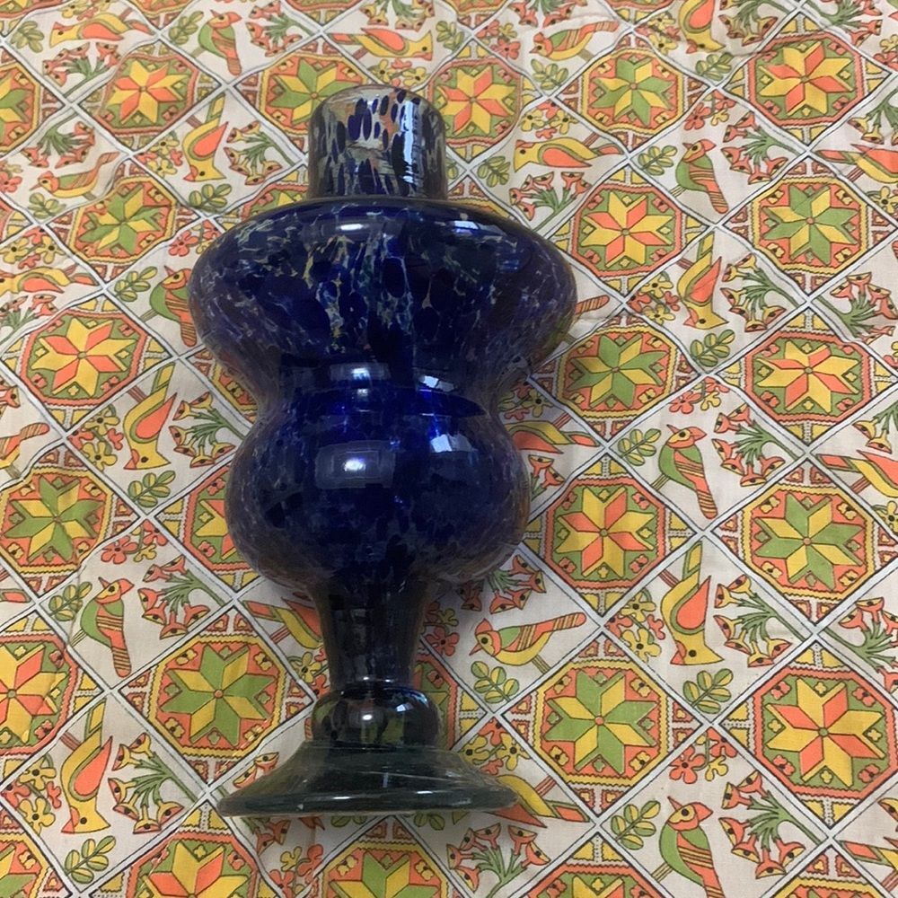 Vintage Cobalt Blue Glass Potpourri Jar 10" Apothecary Canister Double Bulb MCM